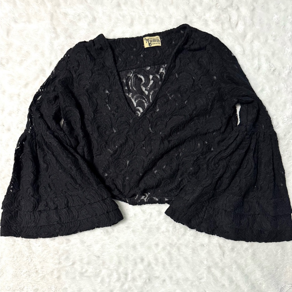 SHOW ME YOUR MUMU Black Lace Bell Sleeved Women’s Top